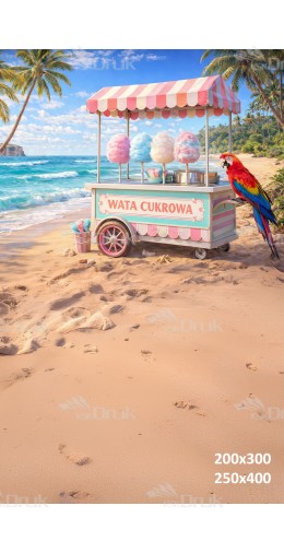 Tło fotograficzne „Wata cukrowa na tropikalnej plaży z papugą” | 4052